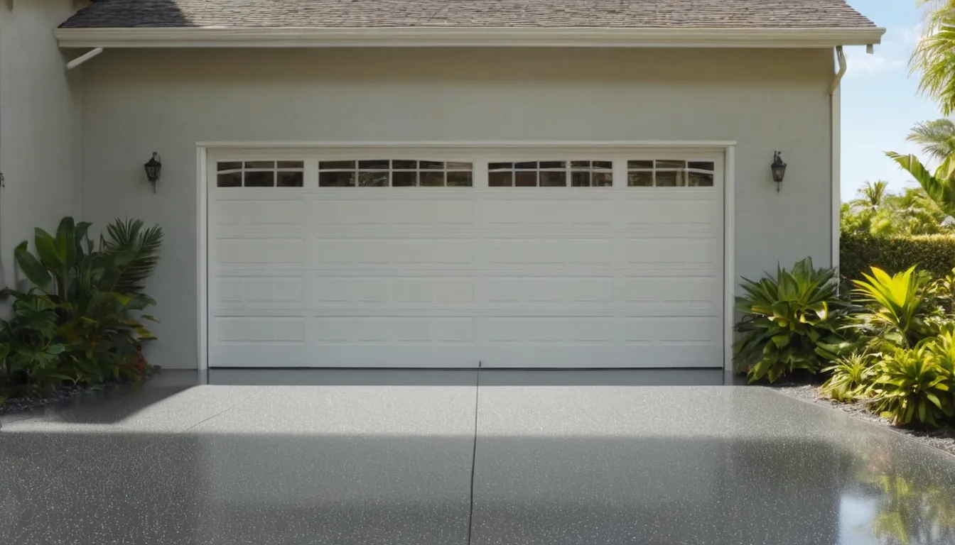 A freshly coated epoxy garage floor in a Treasure Island home